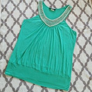 Light Teal Racerback Tank with Beadwork